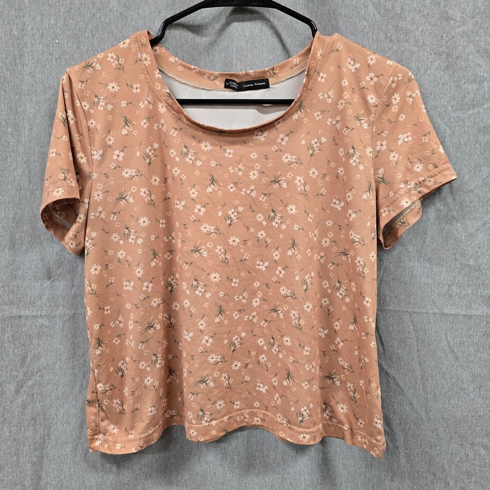 Luna Moon Kids XL Floral Short Sleeve T-Shirt Terracotta Daisy Print Stretch Tee